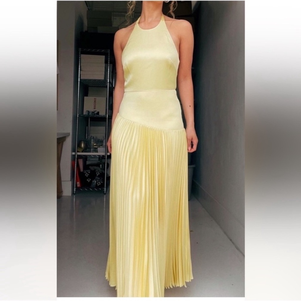 Alexis Saab Pleated Drop Waist Maxi Dress in Yellow S - Picture 4 of 11